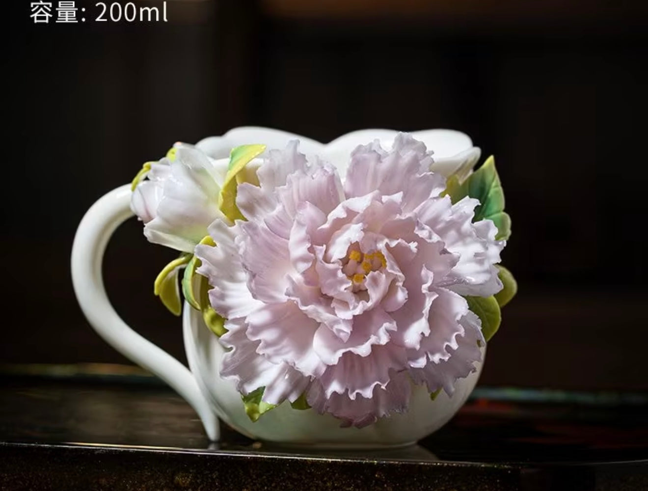 Purple peony ceramic cup